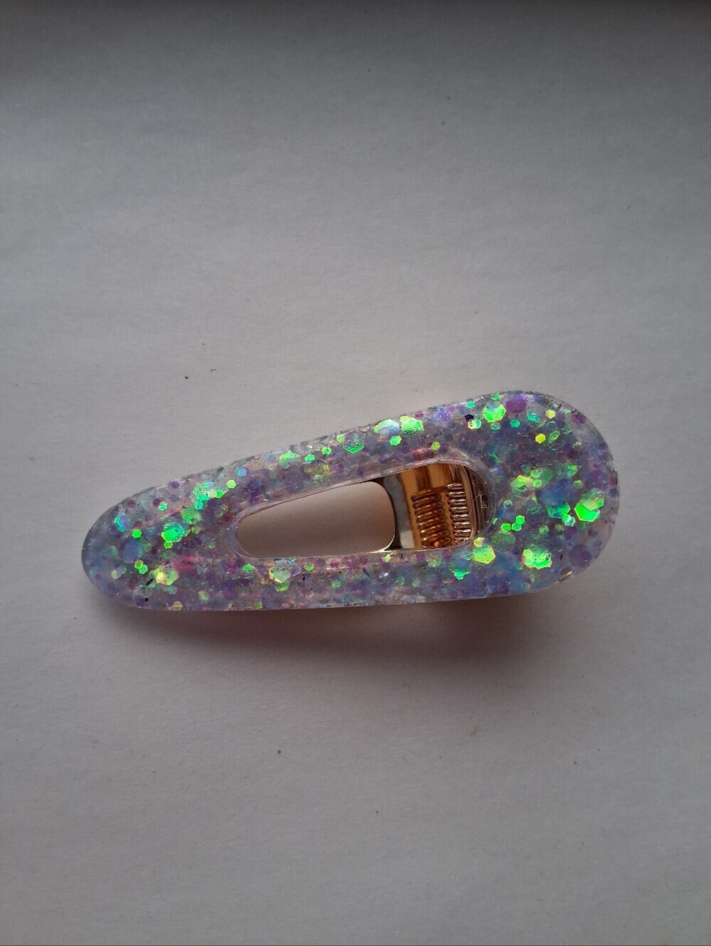 5/$25 Hand Crafted Iridescent Purple and Green Glitter Resin Hair Clip